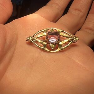 Unique Vintage Silver Amethyst Brooch with Intricate Design